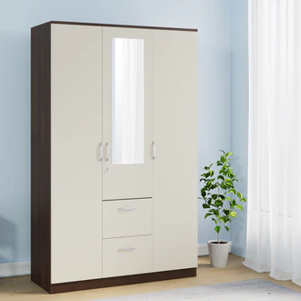 3 Door Mirror Wardrobe (Walnut / White)