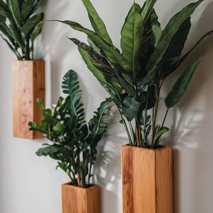 Rustic Wooden Vertical Wall Planter Set