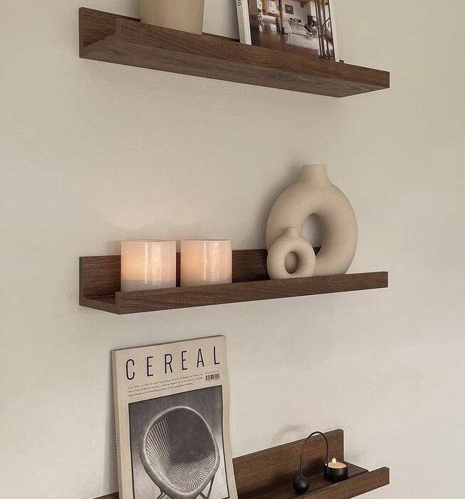 Minimalist Walnut Picture Ledge Floating Shelf Set